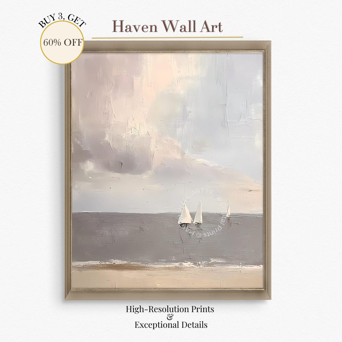 Minimalist Sailboats at Sea Muted Abstract Ocean Painting Poster