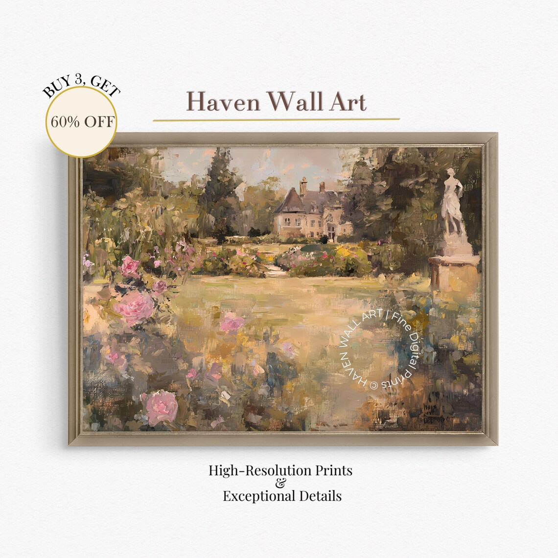 French Chateau Rose Garden Impressionist Vintage Landscape Poster