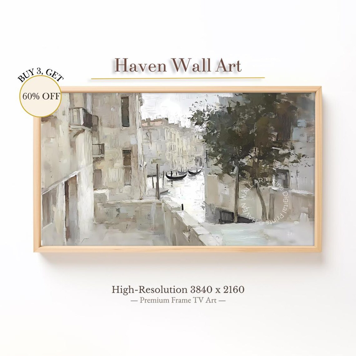 Venice Canal Gondolas Italian Waterway Soft Neutral Art Poster