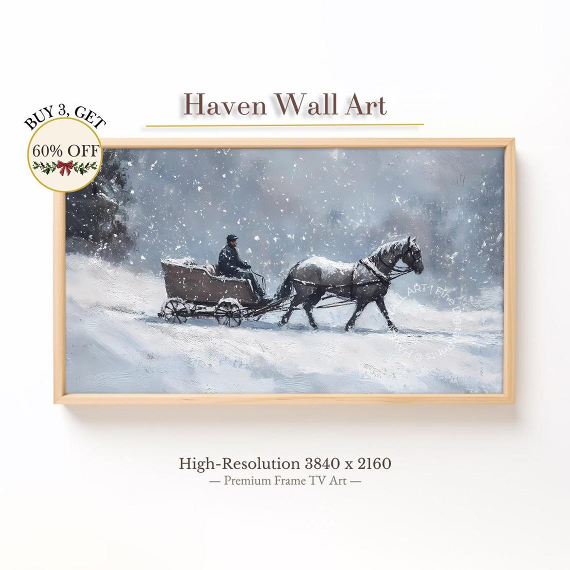 Horse Drawn Wagon Heavy Snowfall Blizzard Winter Painting Poster