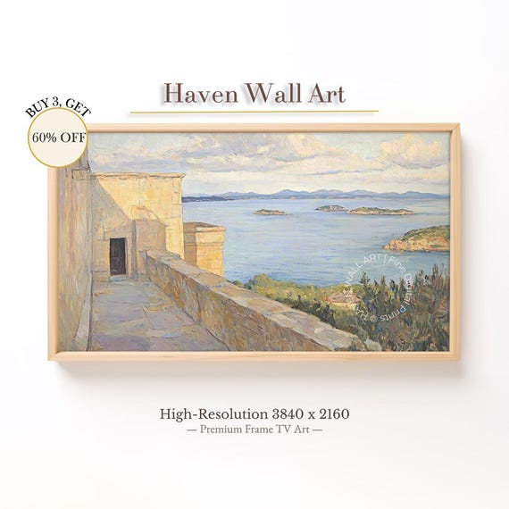 Mediterranean Coastline Fort View Vintage Summer Frame Tv Art Seaside Castle Samsung Tub109