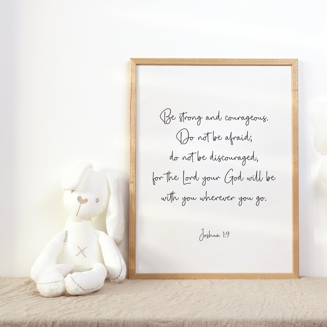 Joshua 1:9 Be Strong and Courageous Scripture Minimalist Nursery Poster