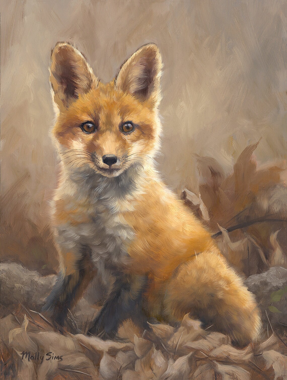 Baby Red Fox Kit Among Autumn Leaves Wildlife Portrait Poster