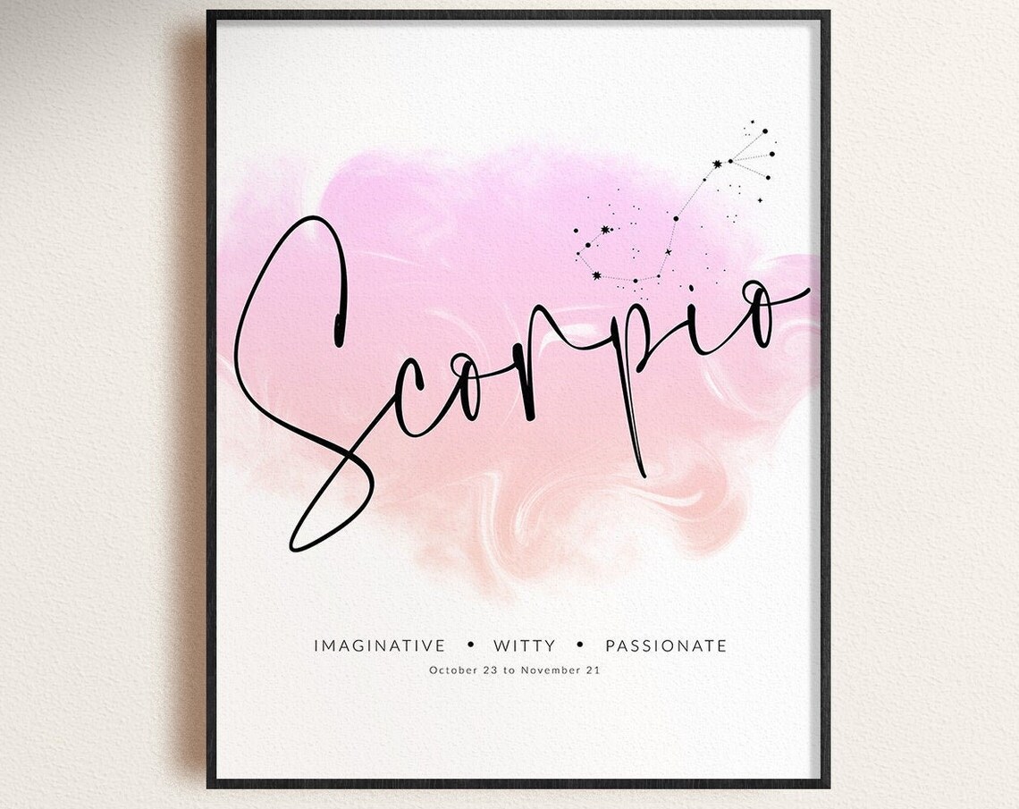 Scorpio Zodiac Sign Pink Watercolor Astrology Constellation Poster