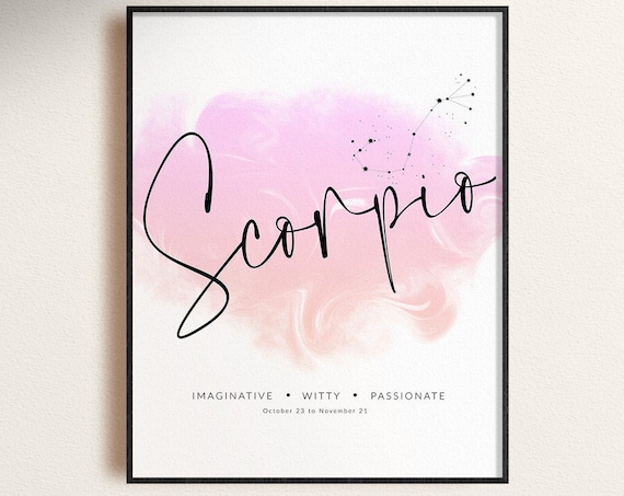 Scorpio Zodiac Sign Pink Watercolor Astrology Constellation Poster