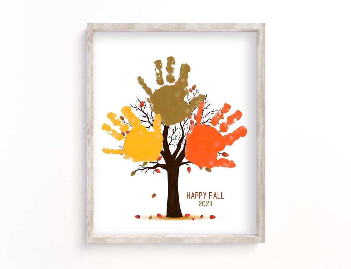 Happy Fall 2024 Handprint Autumn Tree Kids Craft Keepsake Poster