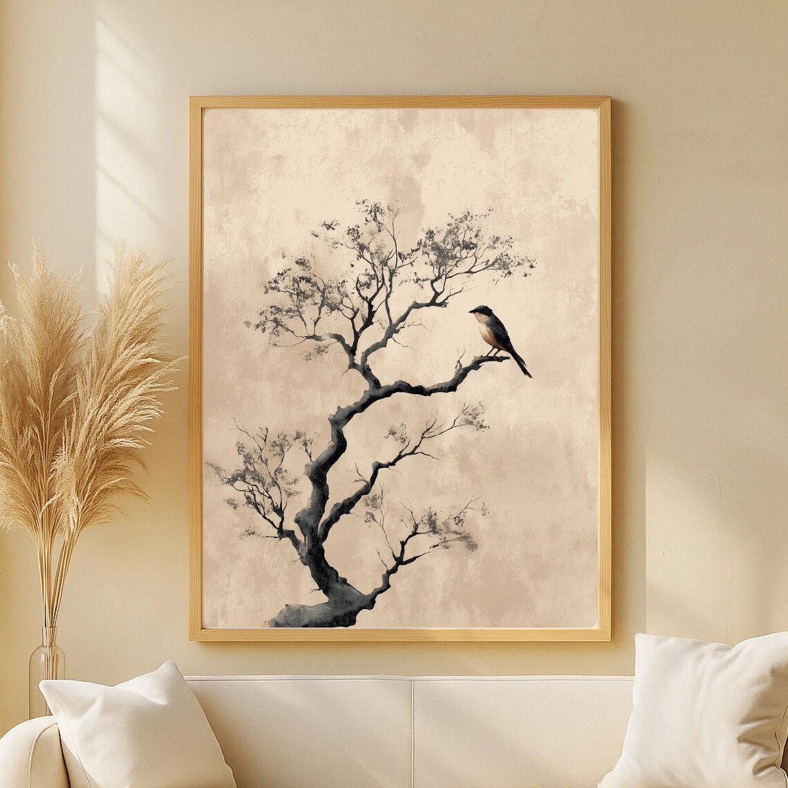 Bird On Branch Minimalist Japandi Zen Art Print