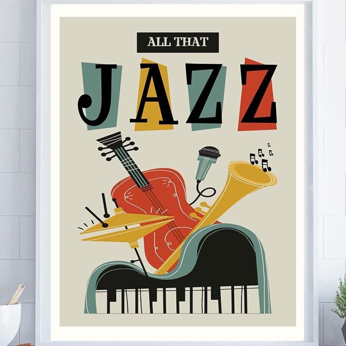 All That Jazz Retro Instruments Vintage Mid Century Music Poster