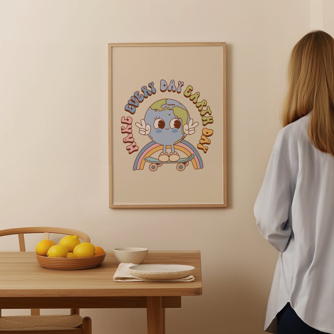 Make Every Day Earth Day Cute Skateboard Earth Rainbow Eco Poster - Image 3