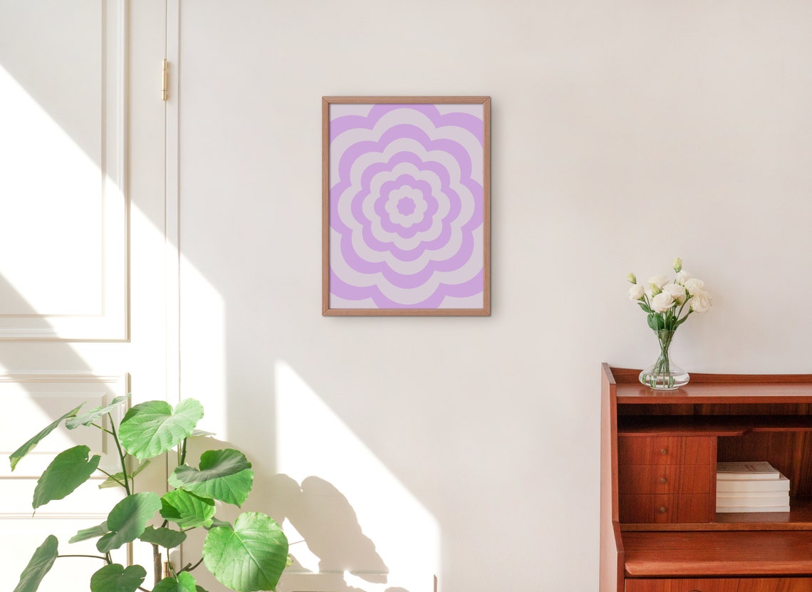 Lavender Purple Scalloped Flower Retro Abstract Minimal Wall Poster - Image 2