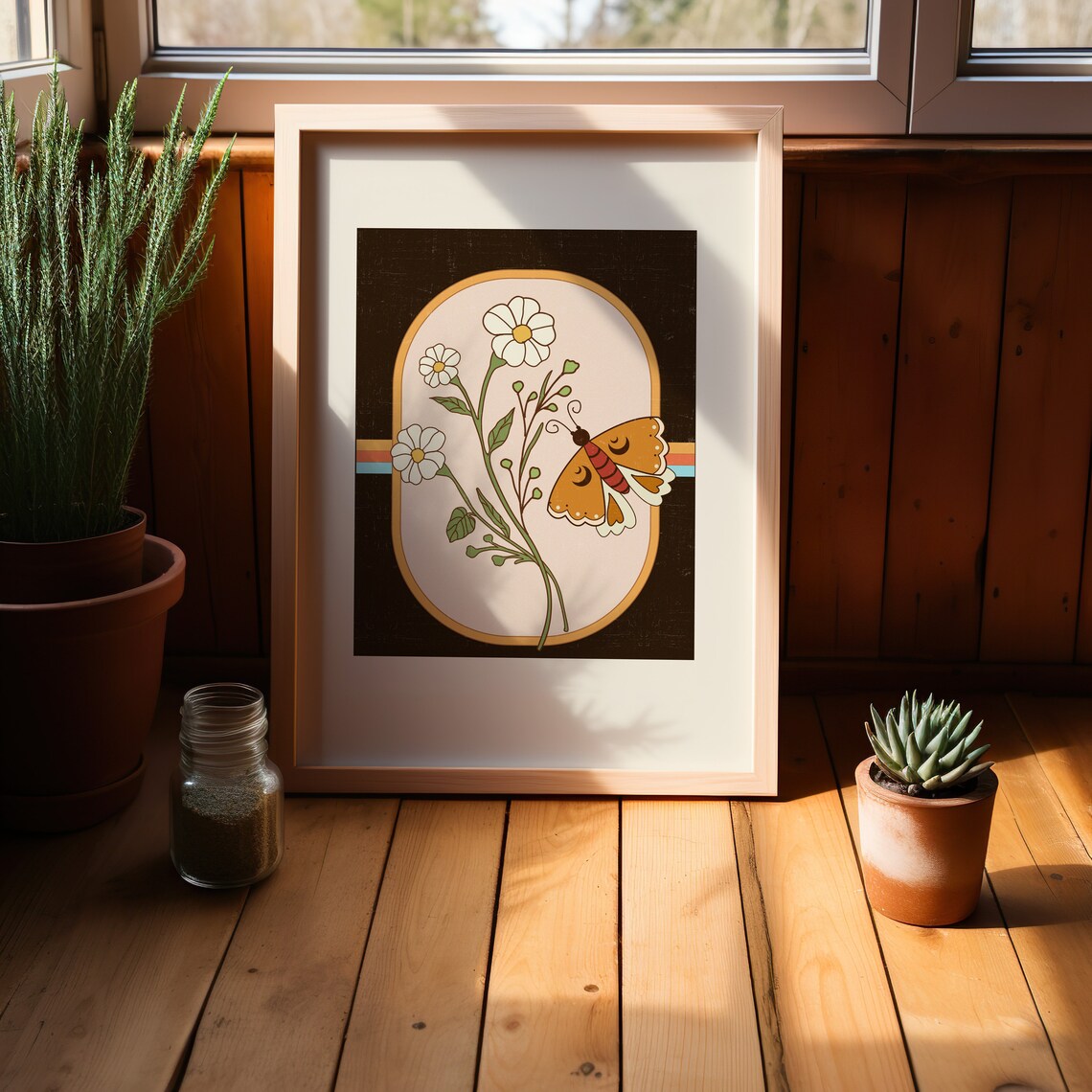 Retro Floral Butterfly Art Print, Hippie Decor - Image 2