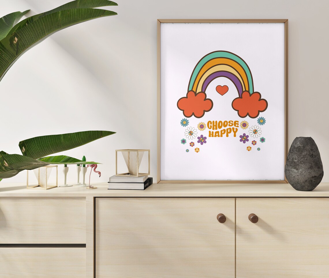 Cute Retro Wall Print Choose Happy Wall Print Print Wall Decor Large Art Art Retro Poster - Image 2