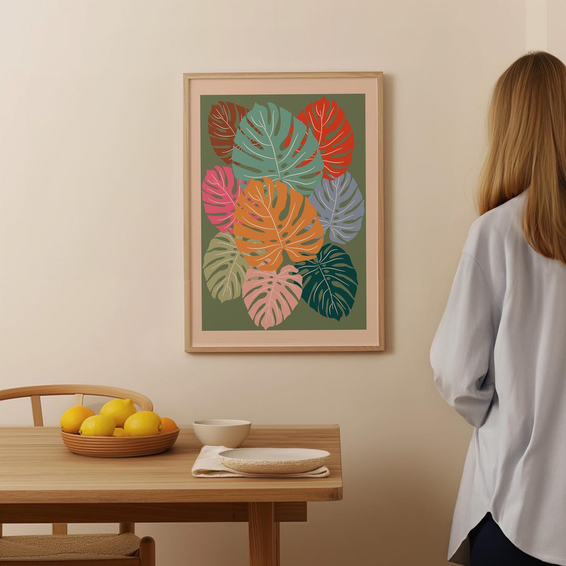 Monstera Leaves Colorful Botanical Tropical Pattern Wall Poster - Image 2