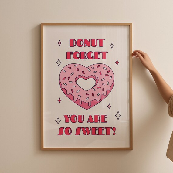 Retro Cute Wall Print Donut Print Retro Poster Print Wall Decor Large Art Art Valentines Day