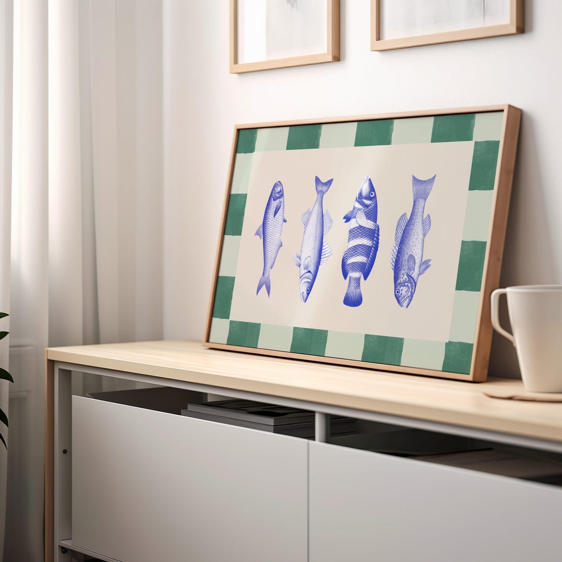 Vintage Blue Fish Illustrations Retro Coastal Kitchen Art Print - Image 3