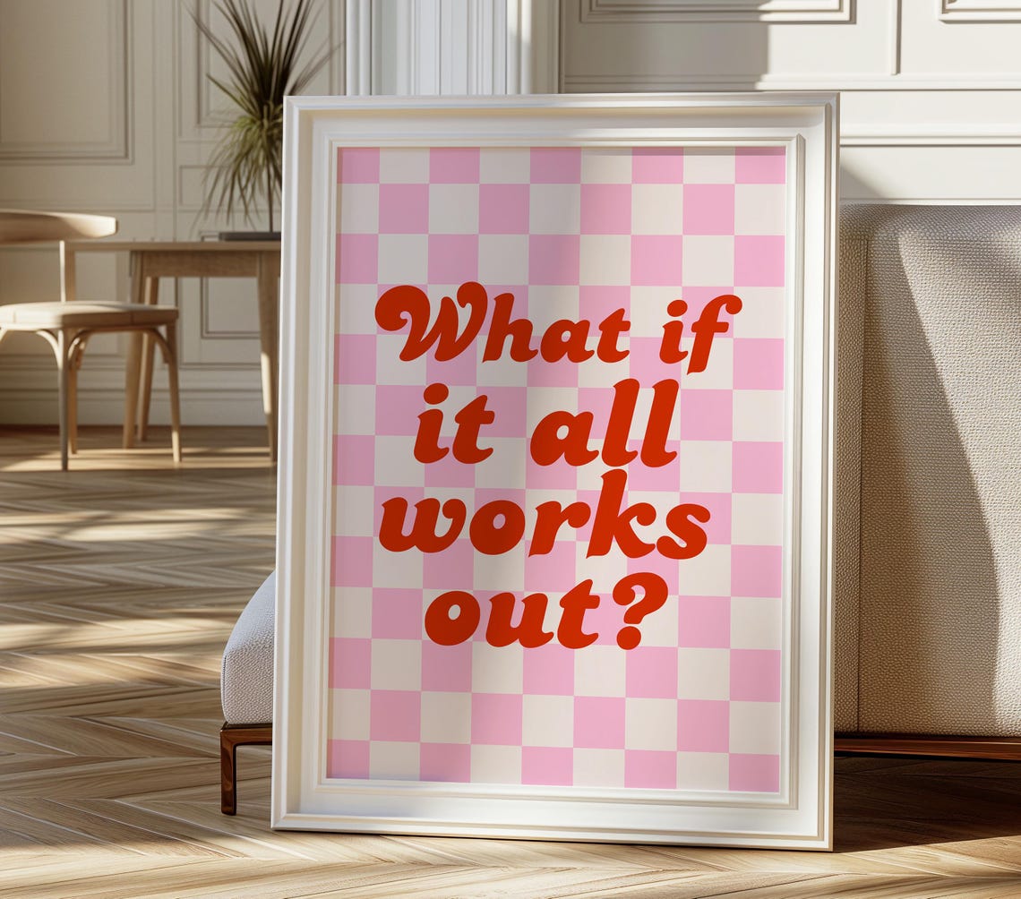 What If It All Works Out Retro Pink Checkerboard Quote Poster - Image 2