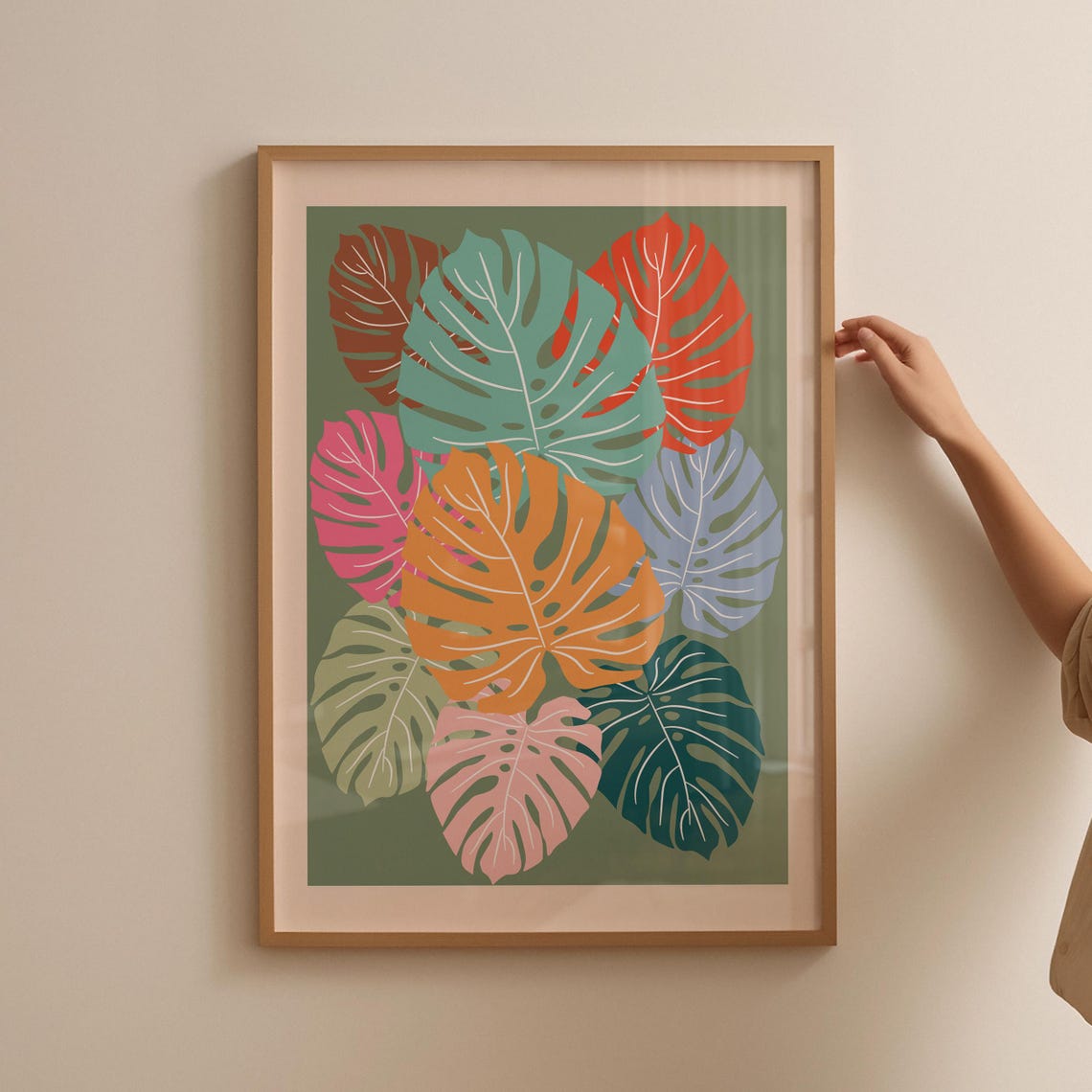 Monstera Leaves Colorful Botanical Tropical Pattern Wall Poster