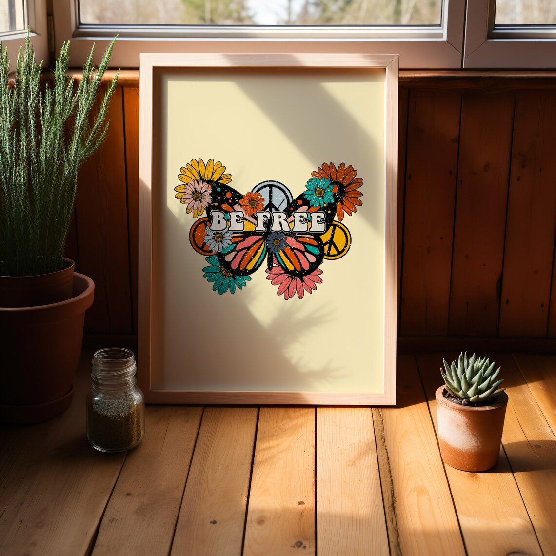 Be Free Butterfly Peace Sign Floral Vintage Hippie Groovy Poster - Image 4
