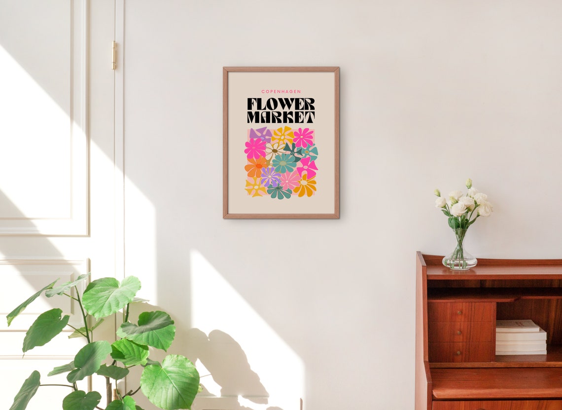 Copenhagen Flower Market Bold Black Danish Retro Floral Poster - Image 3