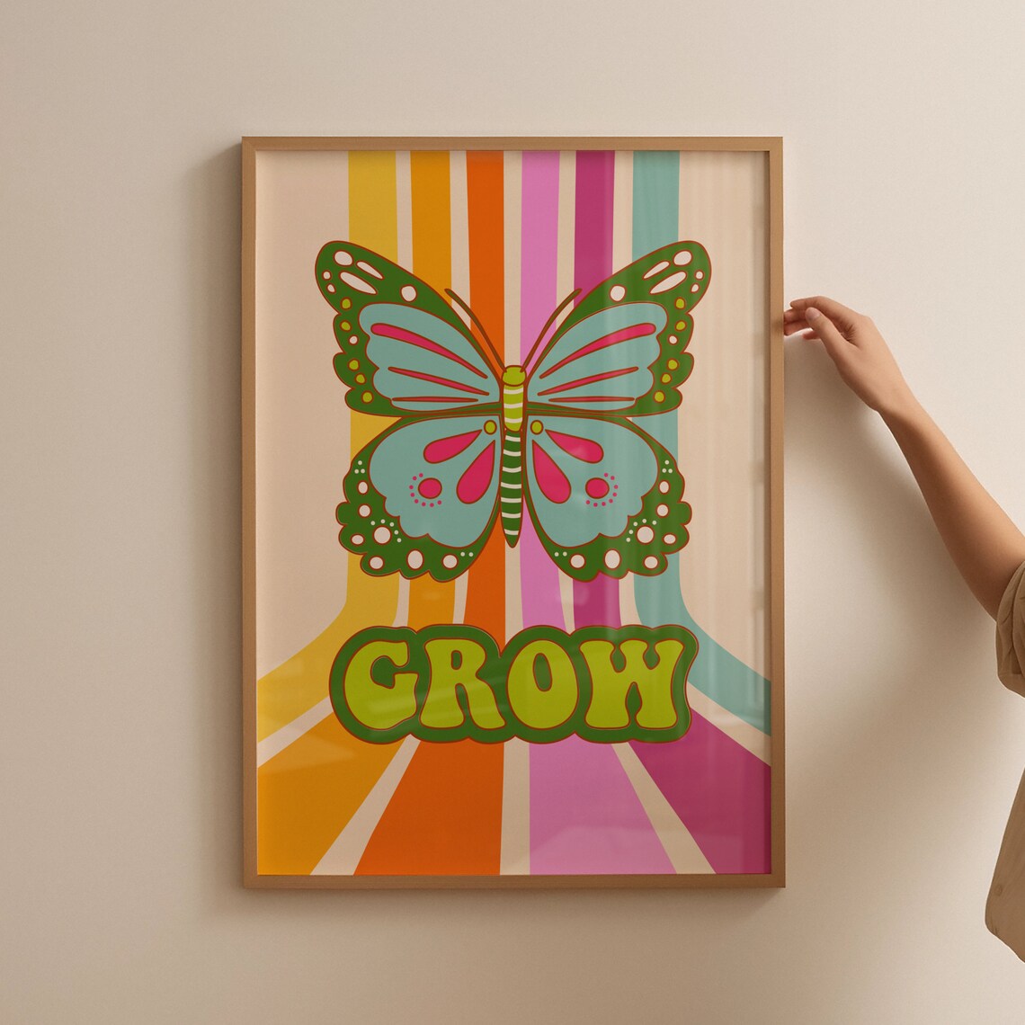 Grow Butterfly Groovy Rainbow Letters Retro Floral Quote Poster - Image 4