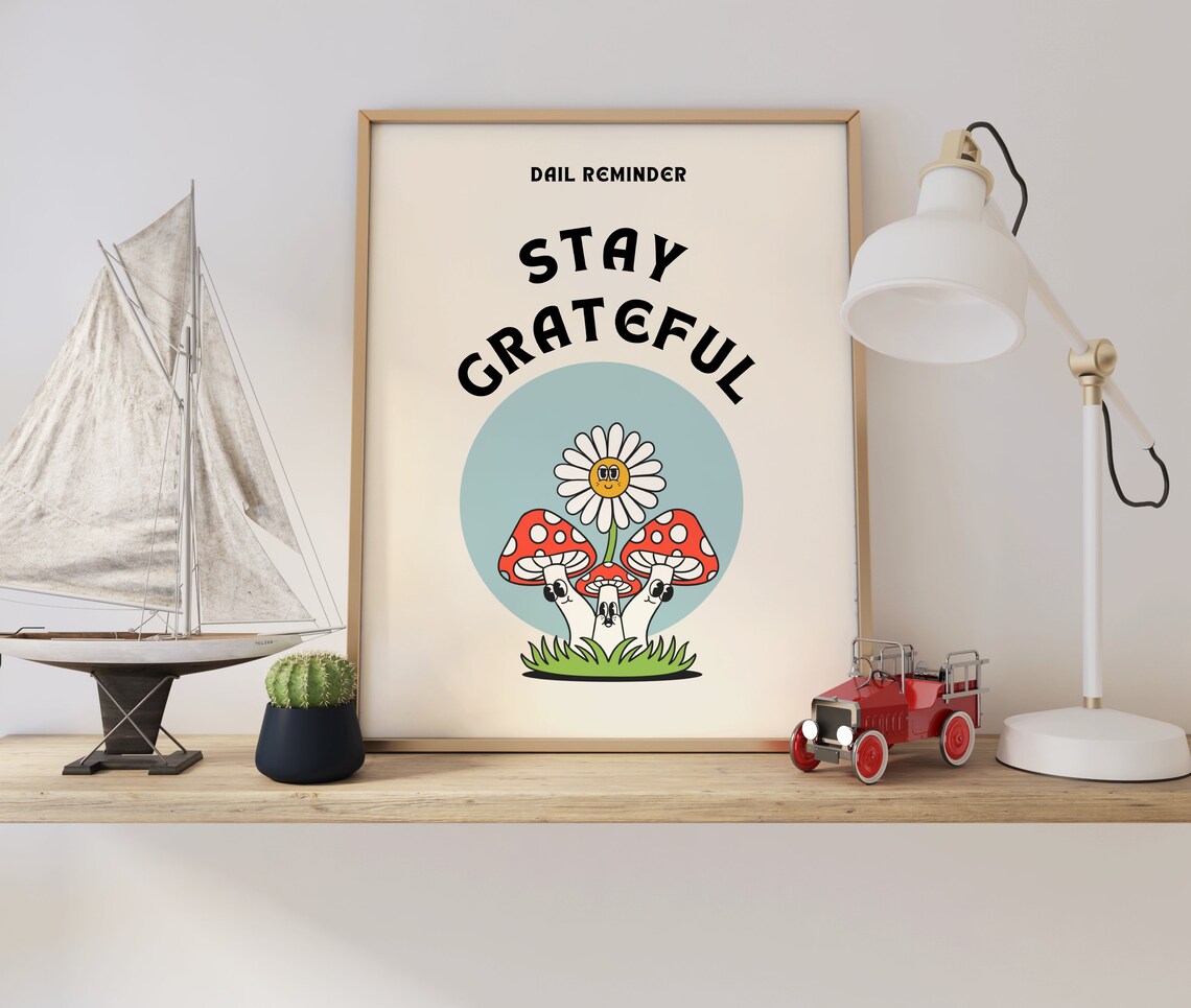 Stay Grateful Wall Print Inspirational Print Cute Retro Wall Print Retro Wall Art Print Wall Decor Retro Poster - Image 2