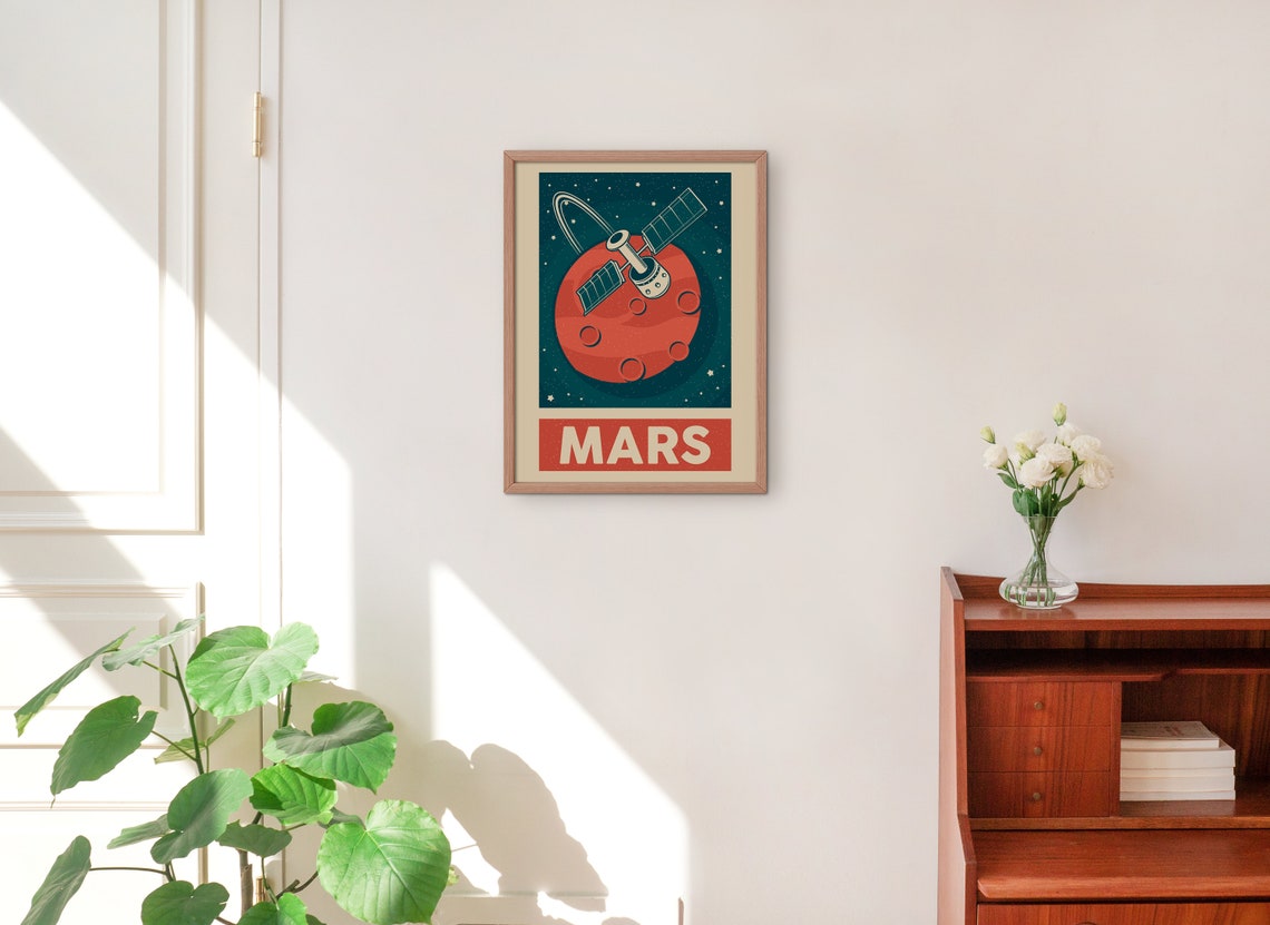 Mars Vintage Space Poster Retro Planet Satellite Science Wall Decor - Image 2