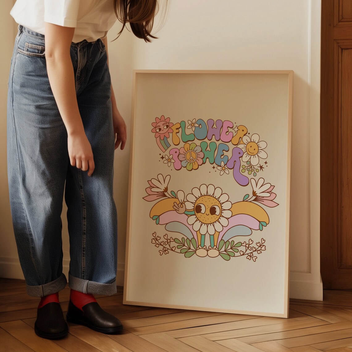 Flower Power Retro Groovy Flower Character Poster Pastel Wall Decor - Image 3