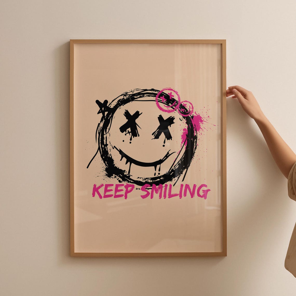 Keep Smiling Bold Graffiti Smiley Pink Splash Street Art Poster - Image 3