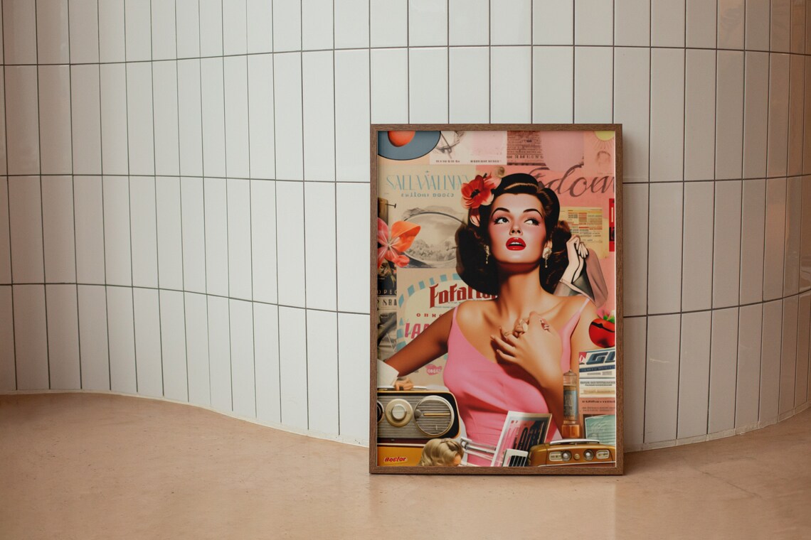 Vintage Pin Up Woman Bold Retro Collage 80s Pop Art Style Poster - Image 2