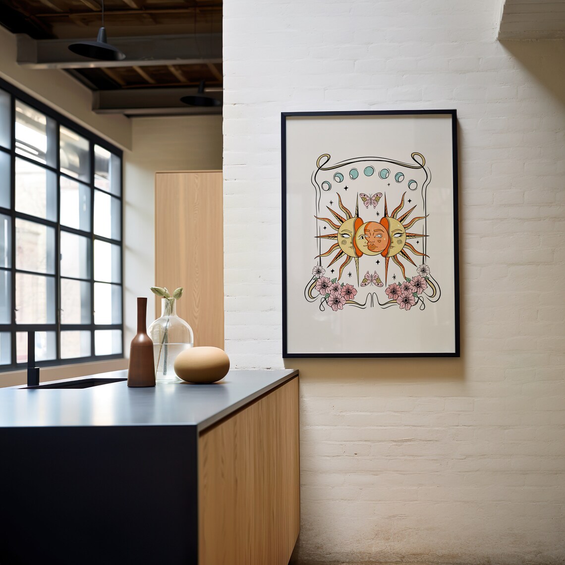 Celestial Sun Moon Retro Groovy Art Print - Image 3