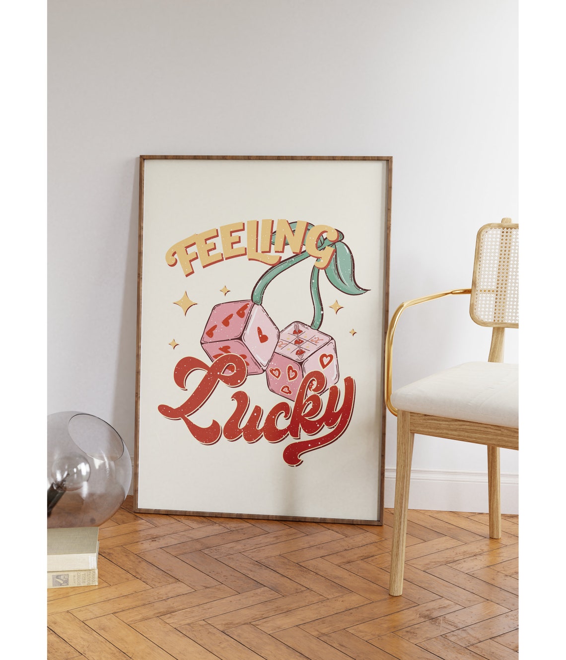 Feeling Lucky Fun Retro Bold Cherry Dice Typography Wall Art - Image 4