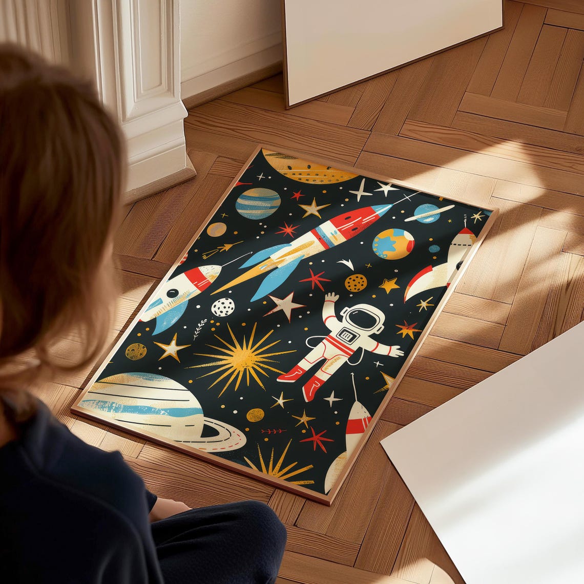 Retro Space Rockets Astronaut Planets Stars Vintage Galaxy Poster - Image 4