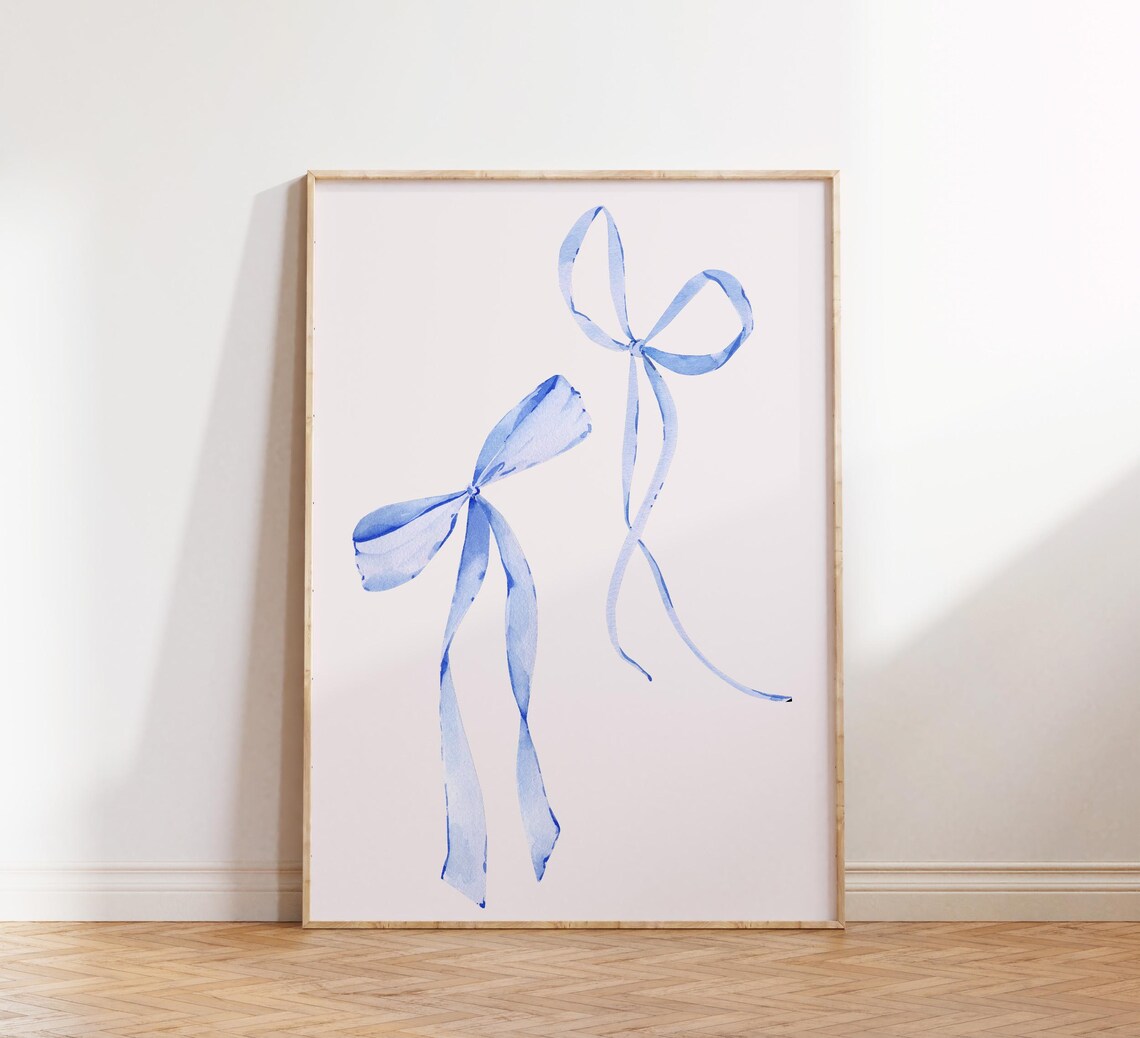 Blue Watercolor Bows Ribbon Aesthetic Minimal Decorative Poster