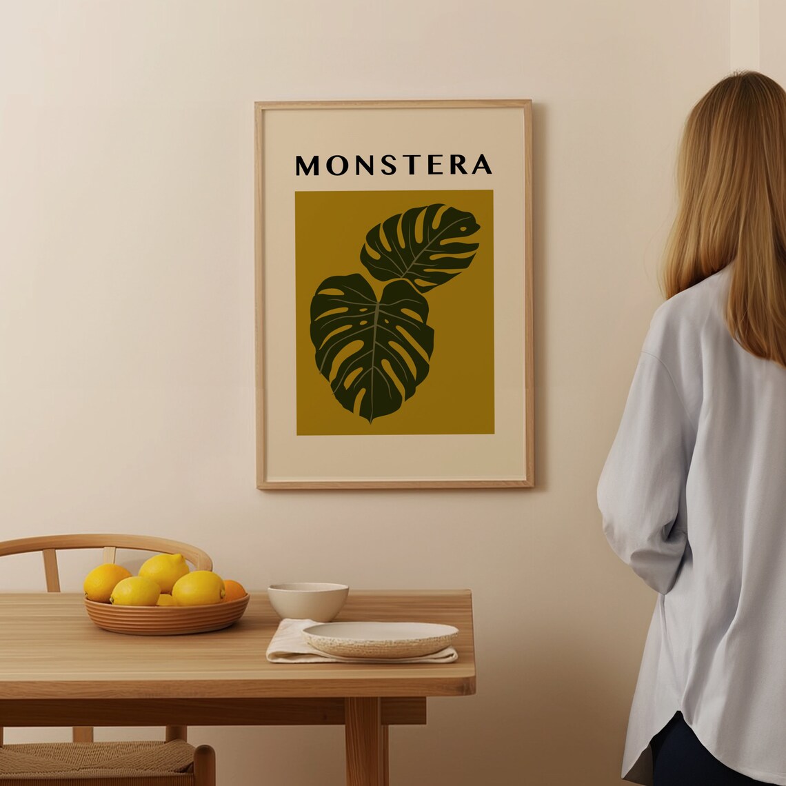 Monstera Bold Botanical Mustard Green Graphic Plant Wall Poster - Image 4