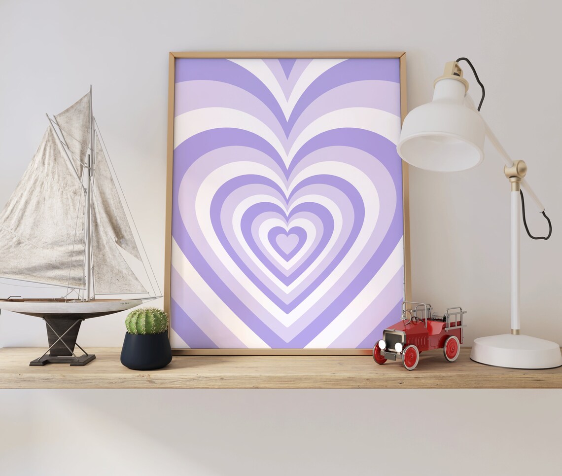Purple Heart Swirl Retro 70s Groovy Psychedelic Love Art Poster - Image 2