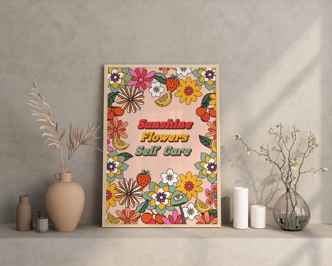 Sunshine Flowers Self Care Retro Floral Frame Affirmation Poster - Image 3