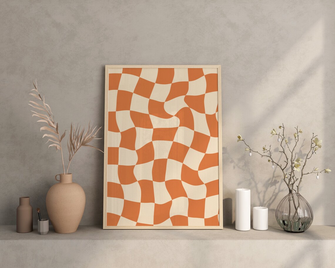 Retro Groovy Checkered Art Print, Vintage Decor - Image 3