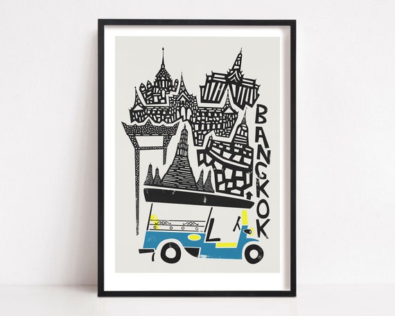 Bangkok Travel Poster, Living Room Wall Decor
