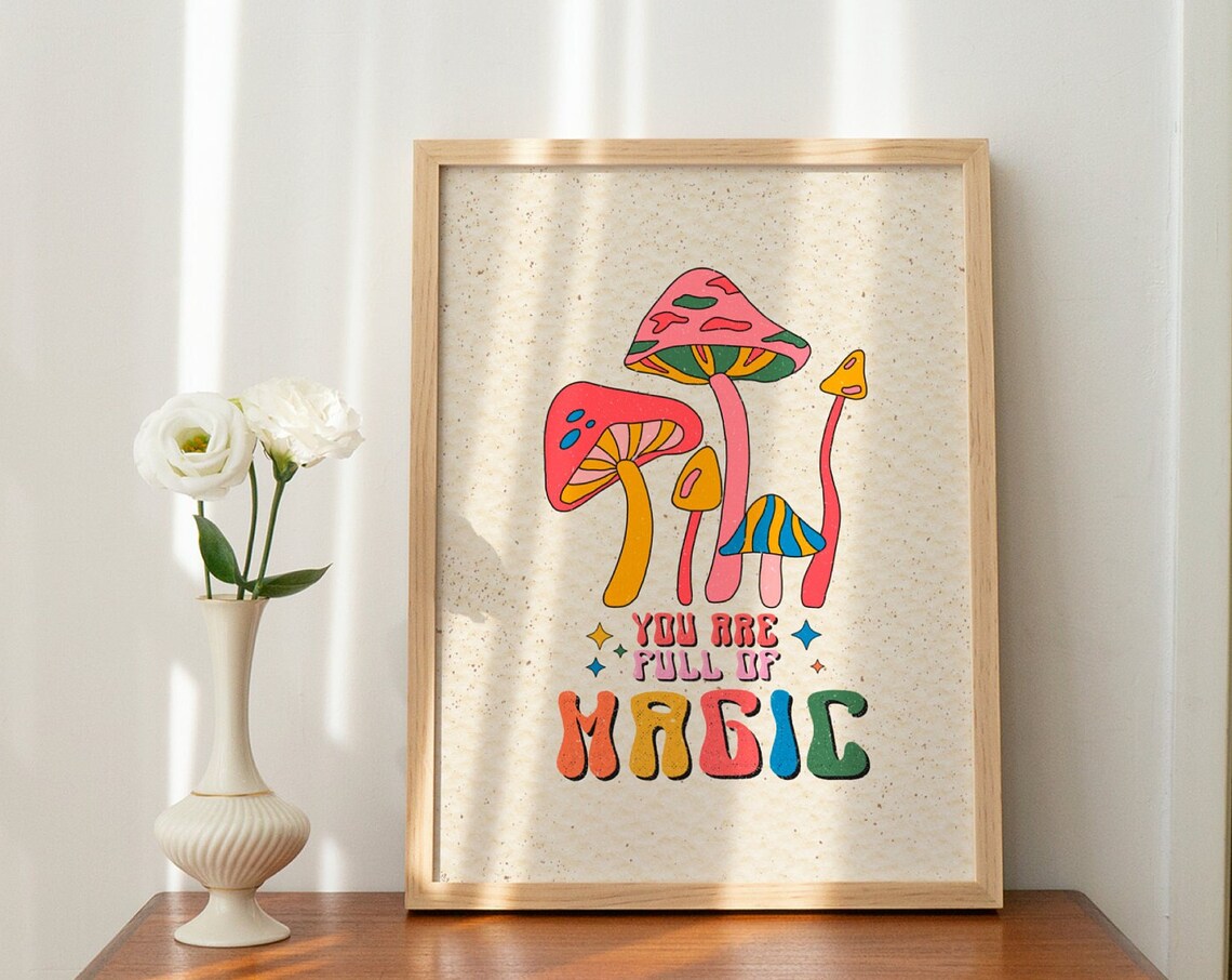 Retro Mushroom Quote Wall Art, Hippie Decor Print - Image 4