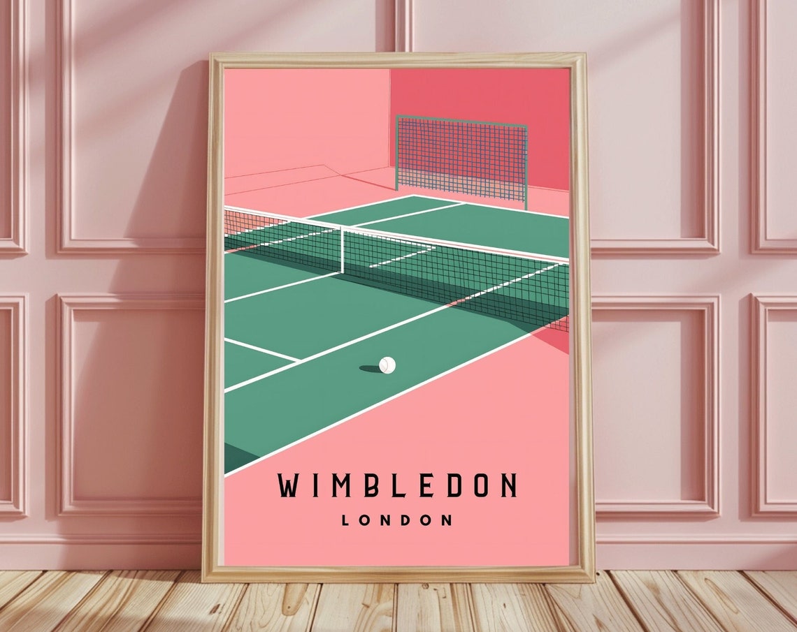 Wimbledon London Minimalist Pink Green Tennis Court Art Poster