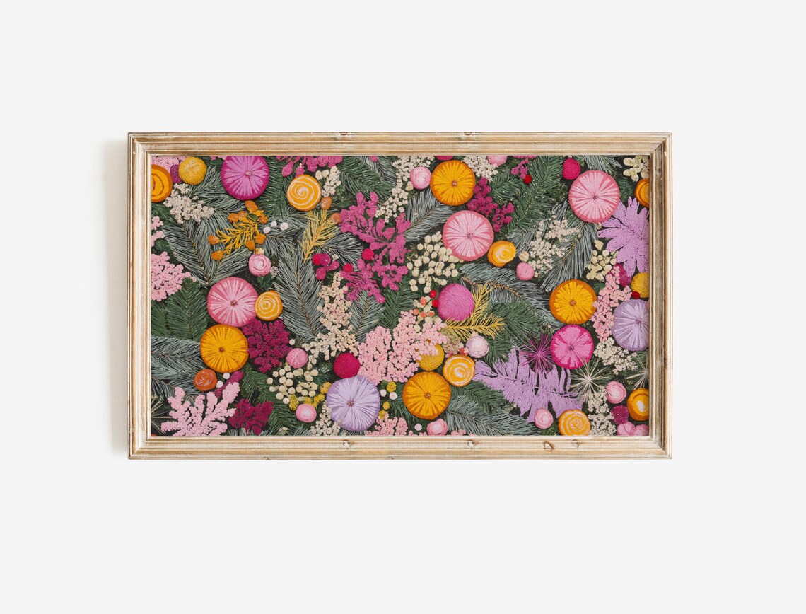 Colorful Christmas Floral Pattern Pink Holiday Botanical Art Poster - Image 3