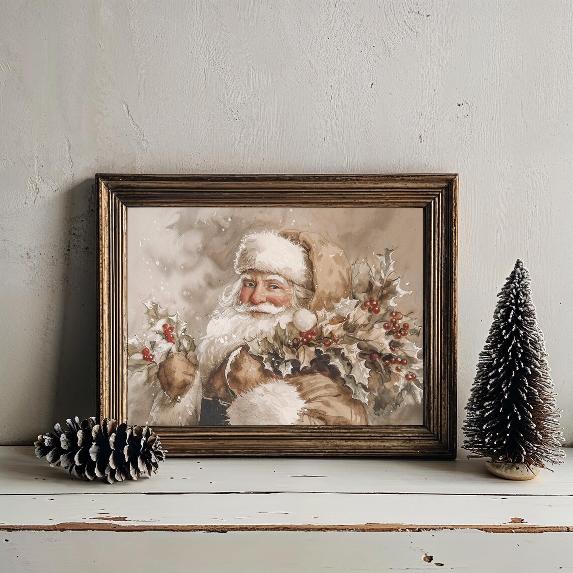 Vintage Rustic Modern Santa Claus Art Print - Image 4