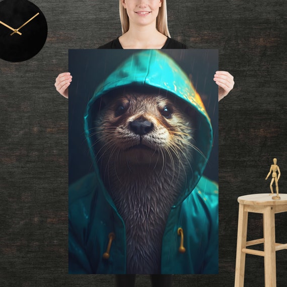 Otter In Raincoat Poster Art Wall Print Funny Animals Clothed Animal Cute