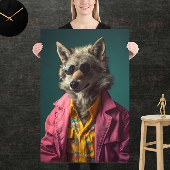 Wolf 80s Style Retro Poster Eighties Wall Art Living Room Funny Decor