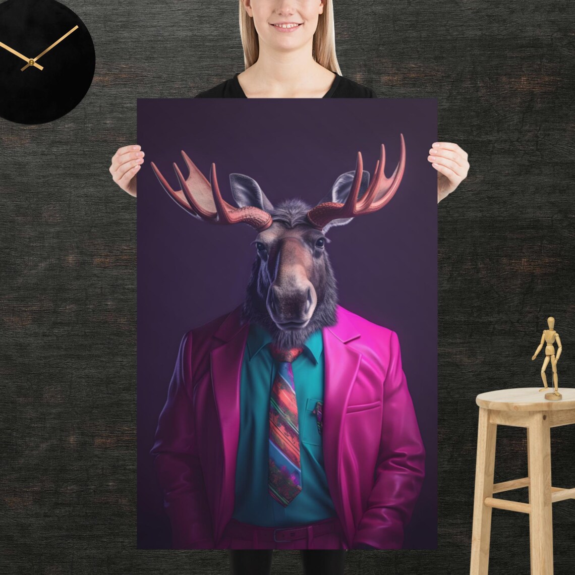Moose 80s Style Retro Poster Eighties Wall Art Living Room Funny Decor