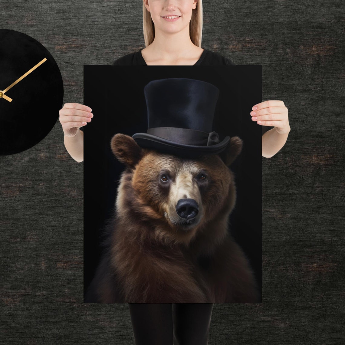 Tophat Brown Bear Cute Animal Poster Fancy Portrait Unique Art