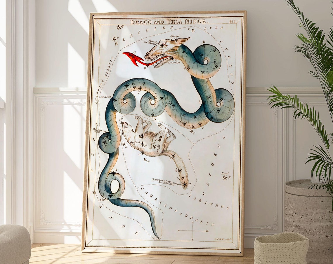 Draco And Ursa Minor Star Map Poster Celestial Print Constellation Artwork Housewarming Gift Original Modern Wall Astrological Art
