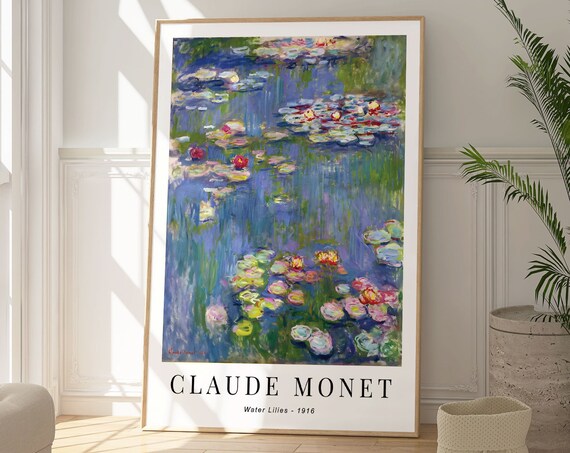 Claude Monet Water Lilies 1916 Red Pink Lilies Blue Green Pond Poster