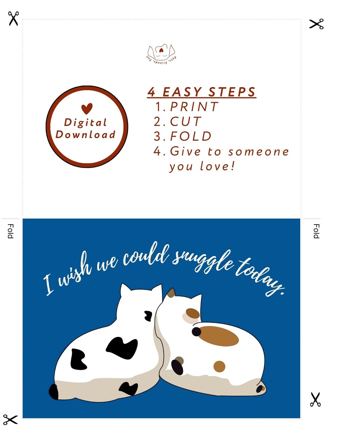 I Wish We Could Snuggle Today Cute Cat Friendship Card Print - Image 2
