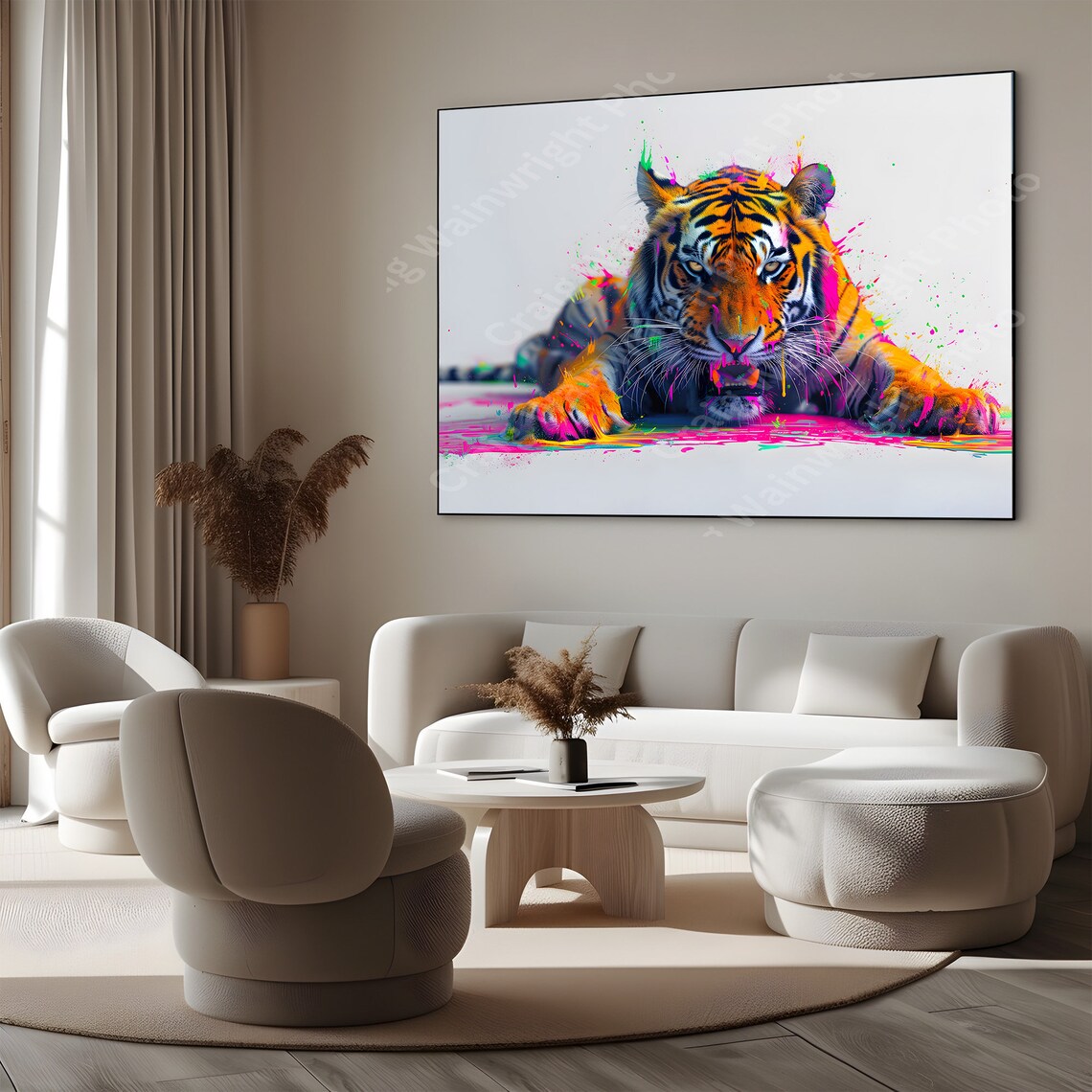 Tiger Colorful Paint Splash Crouched Big Cat Wildlife Bold Poster - Image 3
